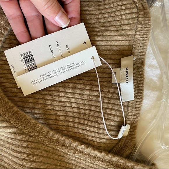 Vince Women’s Wool & Cashmere Ribbed Tank Dress Size XS Tan Raw Edge Midi Dress - Picture 7 of 9